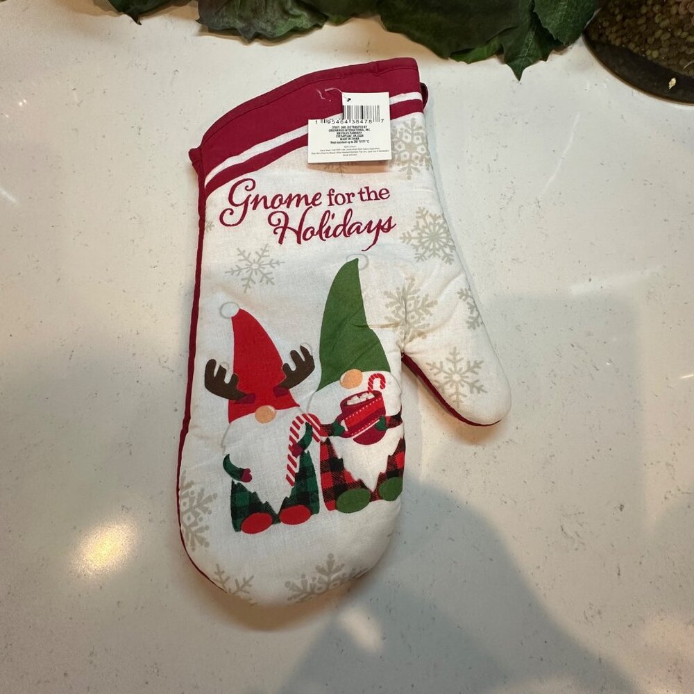 Gnome For The Holidays Cotton Oven Mitt 7" X 13" Christmas House Festive Kitchen